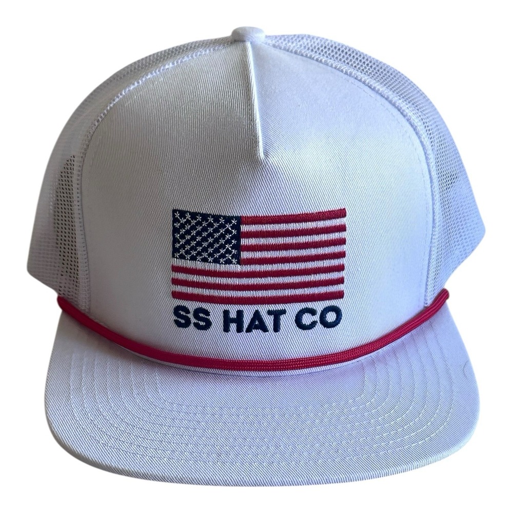 Southern String Hat Co Trucker‎ Hat White USA Patriotic American Flag